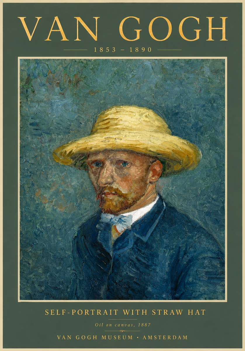Van Gogh Self-portrait with Straw Hat III No5 - Affiche