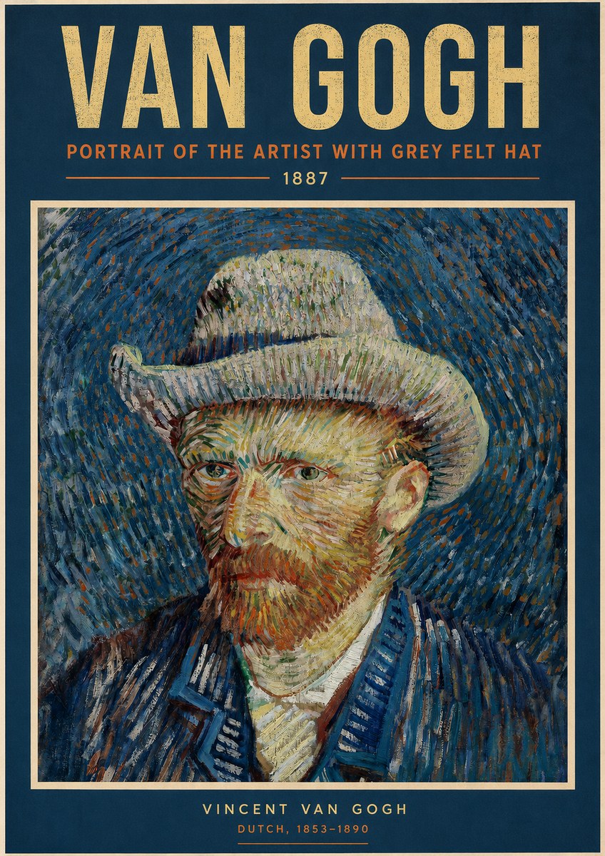 Van Gogh Portrait of the Artist with Grey Felt Hat No2 - Affiche