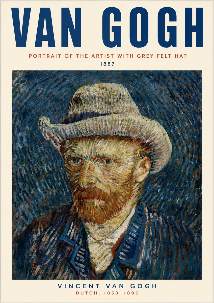 Van Gogh Portrait of the Artist with Grey Felt Hat No3 - Affiche