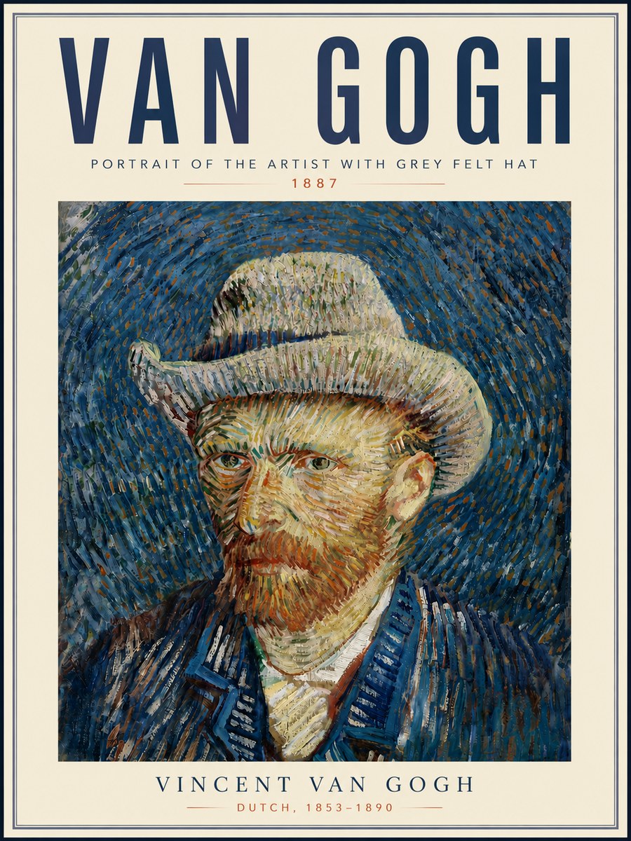 Van Gogh Portrait of the Artist with Grey Felt Hat No6 - Affiche