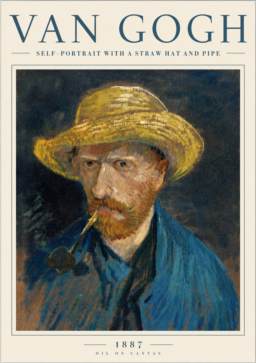 Van Gogh Self-portrait with a Straw Hat and Pipe No5 - Affiche