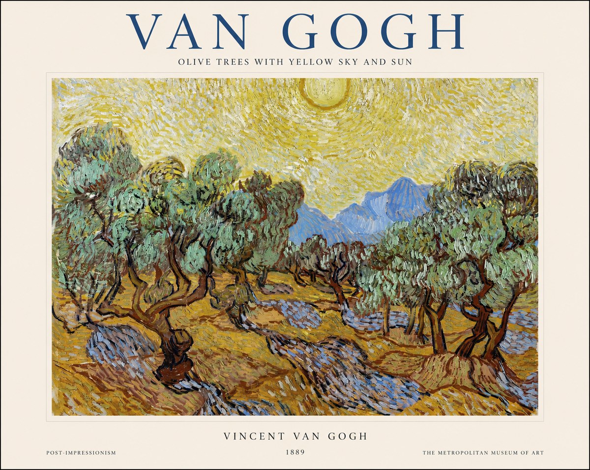 Van Gogh Olive Trees with Yellow Sky and Sun No1 - Affiche