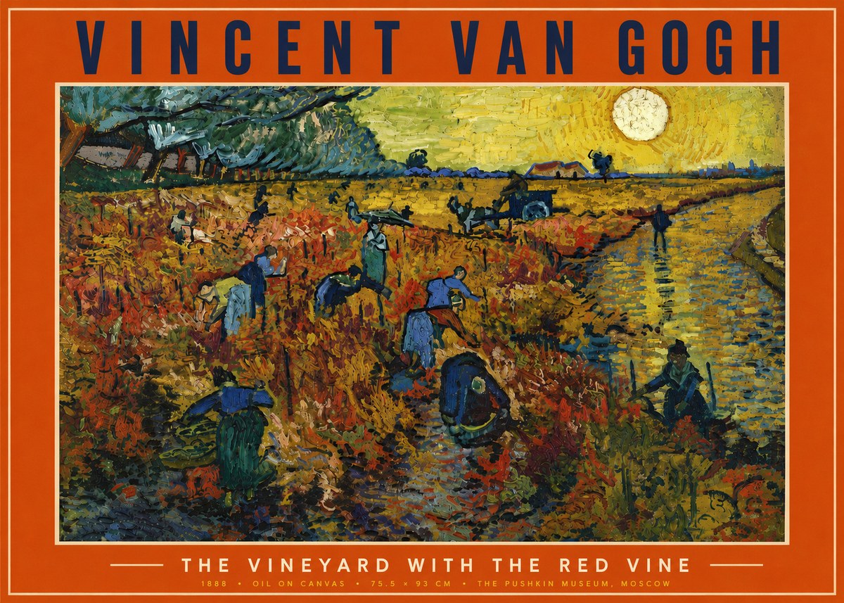 Van Gogh The Vineyard with the Red Vine No5 - Affiche