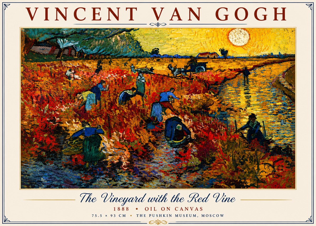 Van Gogh The Vineyard with the Red Vine No6 - Affiche