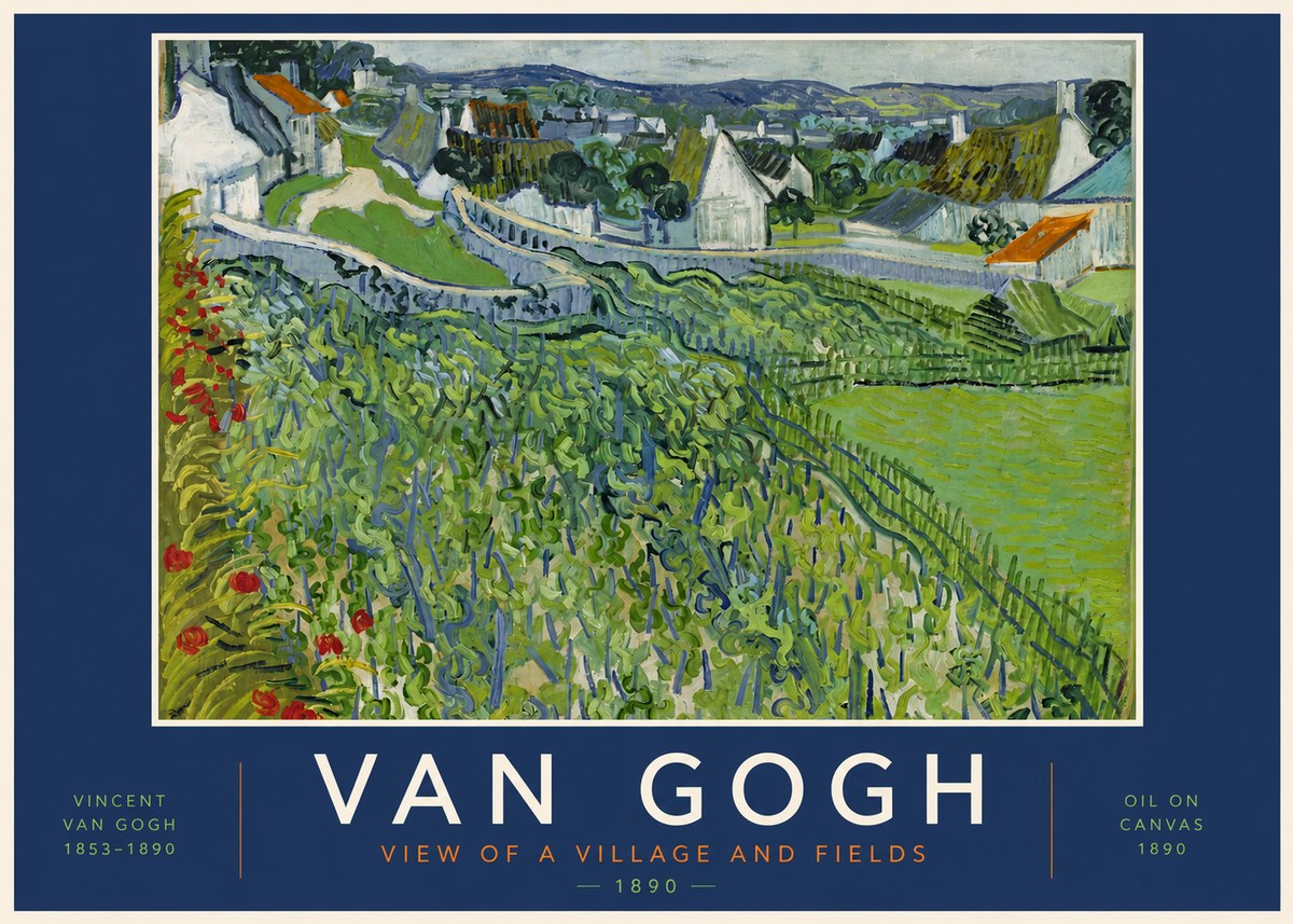 Van Gogh View of a Village and Fields No3 - Affiche