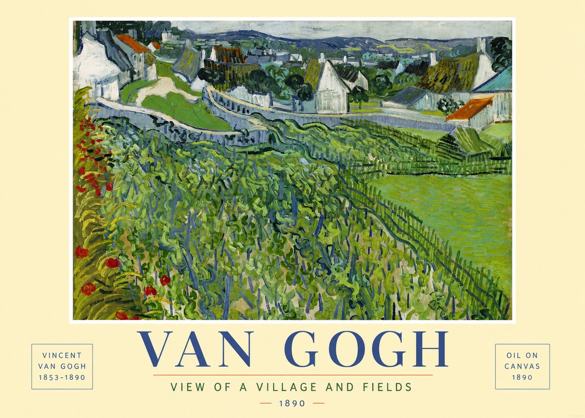 Van Gogh View of a Village and Fields No6 - Affiche