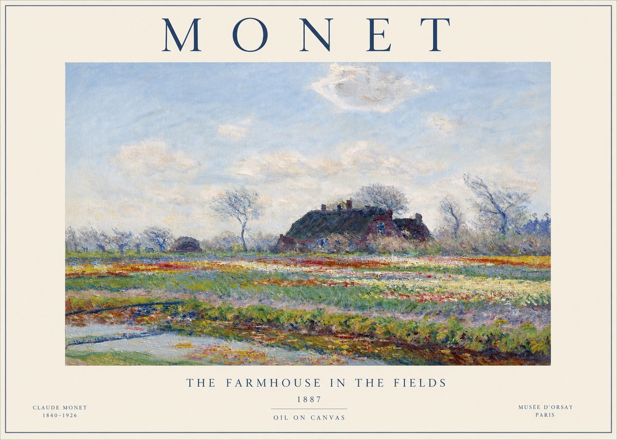 Monet The Farmhouse in the Fields No3 - Affiche