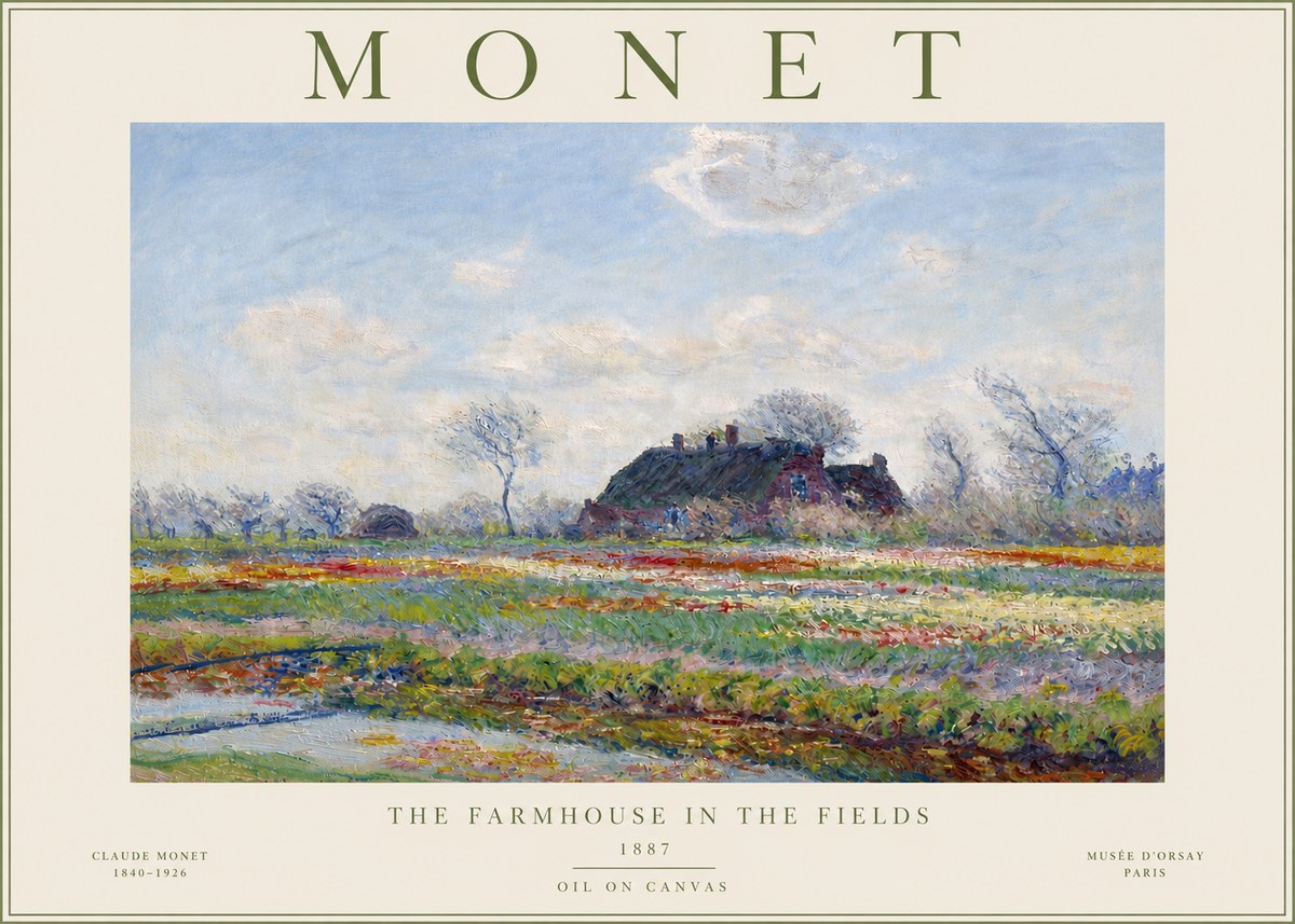 Monet The Farmhouse in the Fields No4 - Affiche