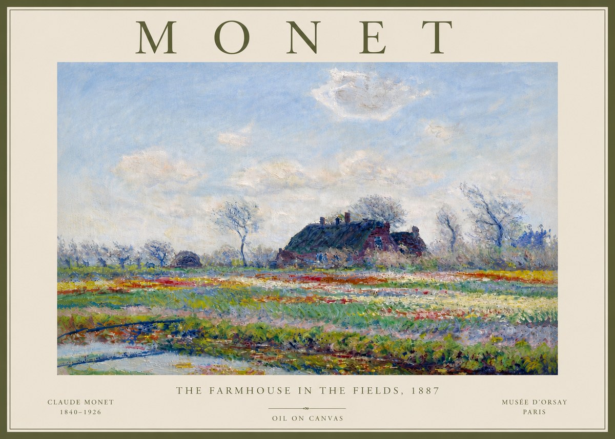 Monet The Farmhouse in the Fields No6 - Affiche