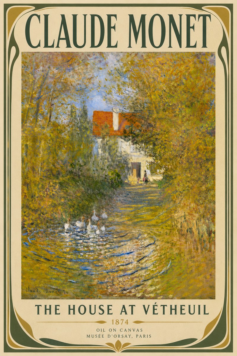 Monet The House at Vétheuil No4 - Affiche
