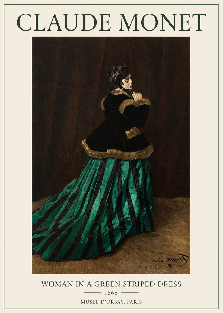 Monet Woman in a Green Striped Dress No3 - Affiche
