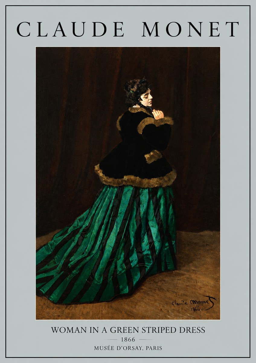 Monet Woman in a Green Striped Dress No5 - Affiche