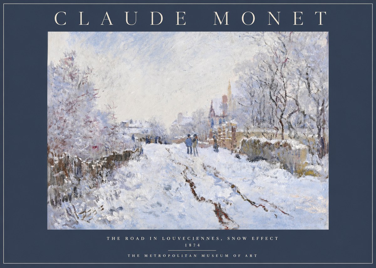 Monet The Road in Louveciennes, Snow Effect No2 - Affiche