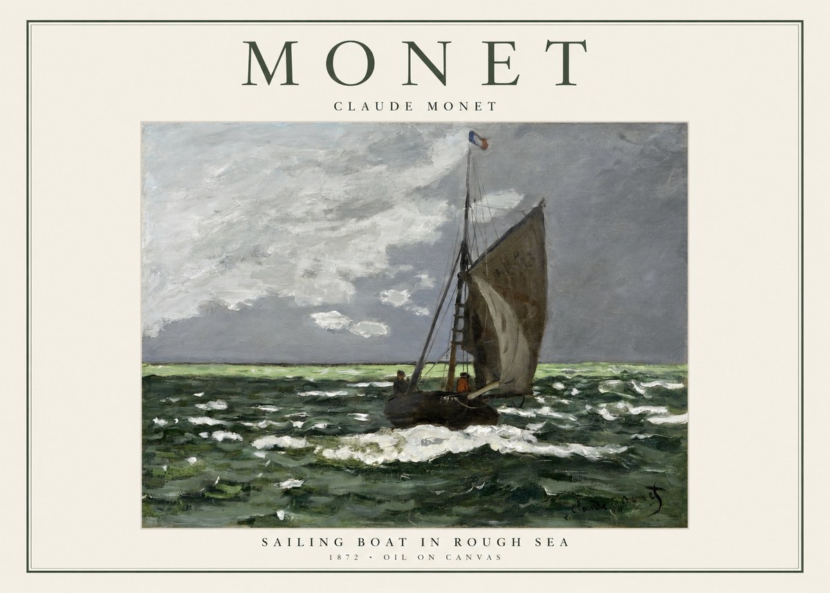 Monet Sailing Boat in Rough Sea No1 - Affiche