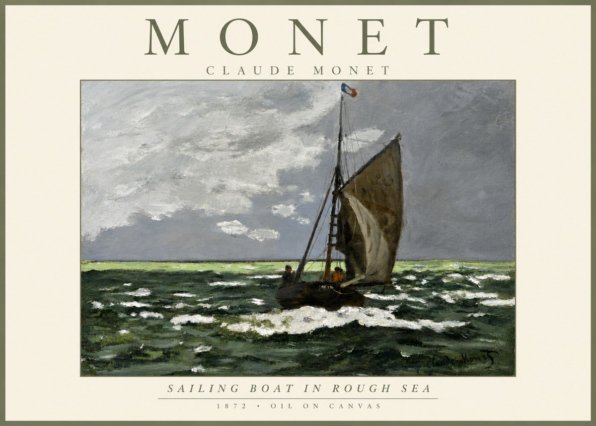 Monet Sailing Boat in Rough Sea No3 - Affiche