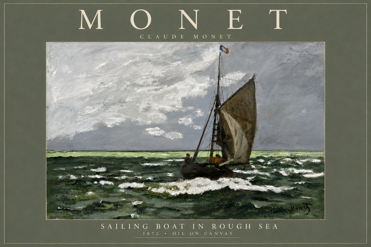 Monet Sailing Boat in Rough Sea No4 - Affiche