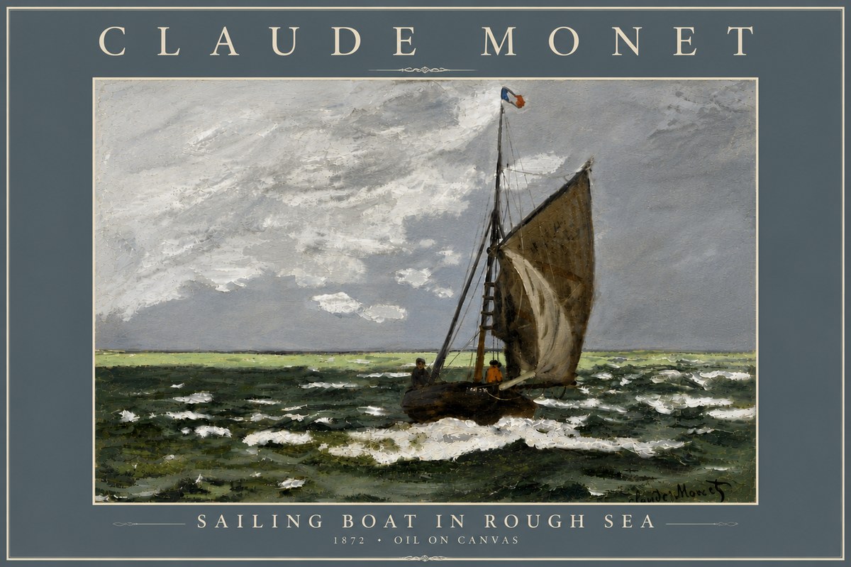Monet Sailing Boat in Rough Sea No6 - Affiche