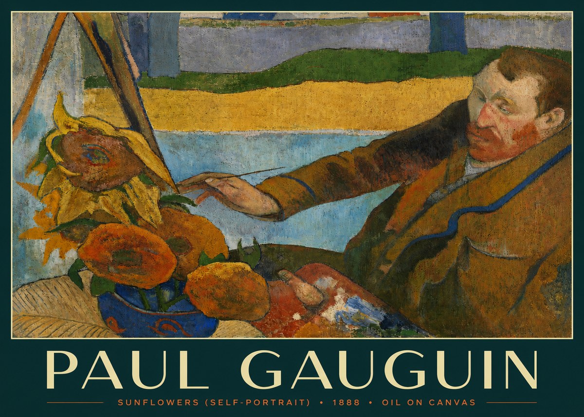 Paul Gauguin The Artist and His Sunflowers No4 - Affiche