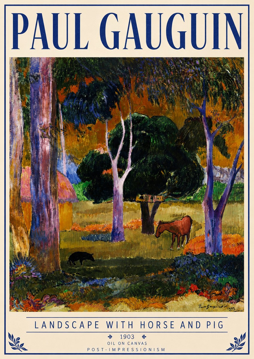 Paul Gauguin Landscape with Horse and Pig No4 - Affiche