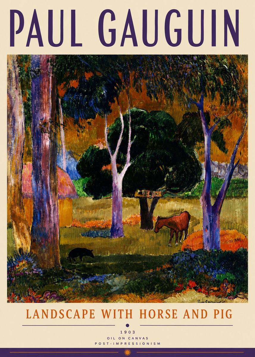 Paul Gauguin Landscape with Horse and Pig No5 - Affiche