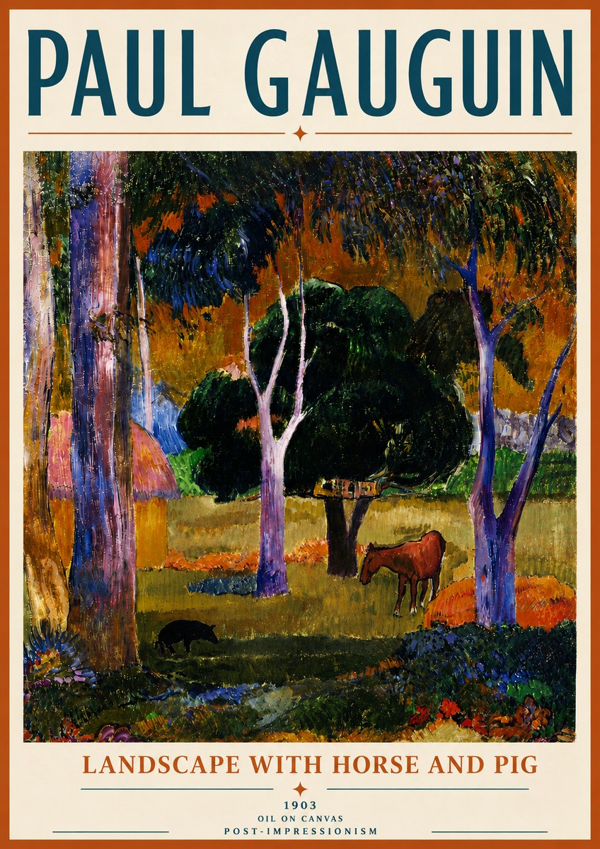Paul Gauguin Landscape with Horse and Pig No6 - Affiche