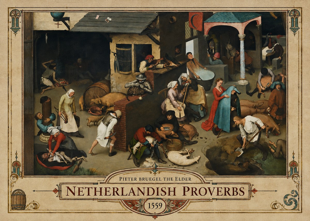 Pieter Bruegel Netherlandish Proverbs VI No6 - Affiche