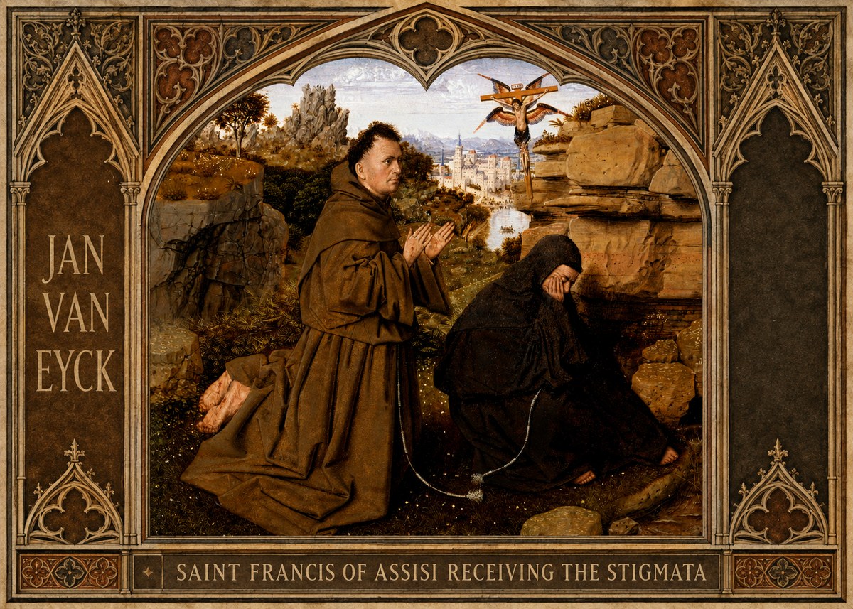 Jan van Eyck Saint Francis of Assisi Receiving the Stigmata No2 - Affiche
