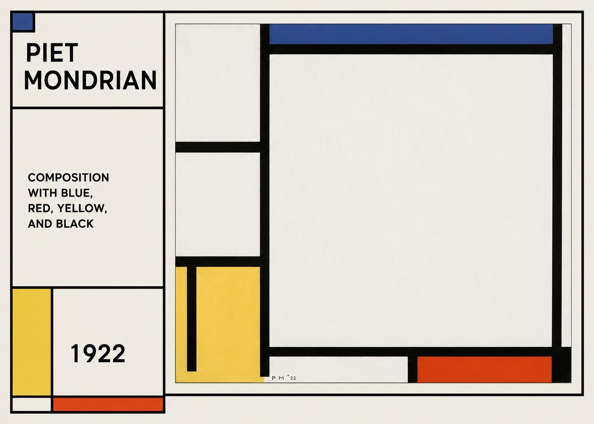 Piet Mondrian Composition with Blue, Red, Yellow, and Black No1 - Affiche