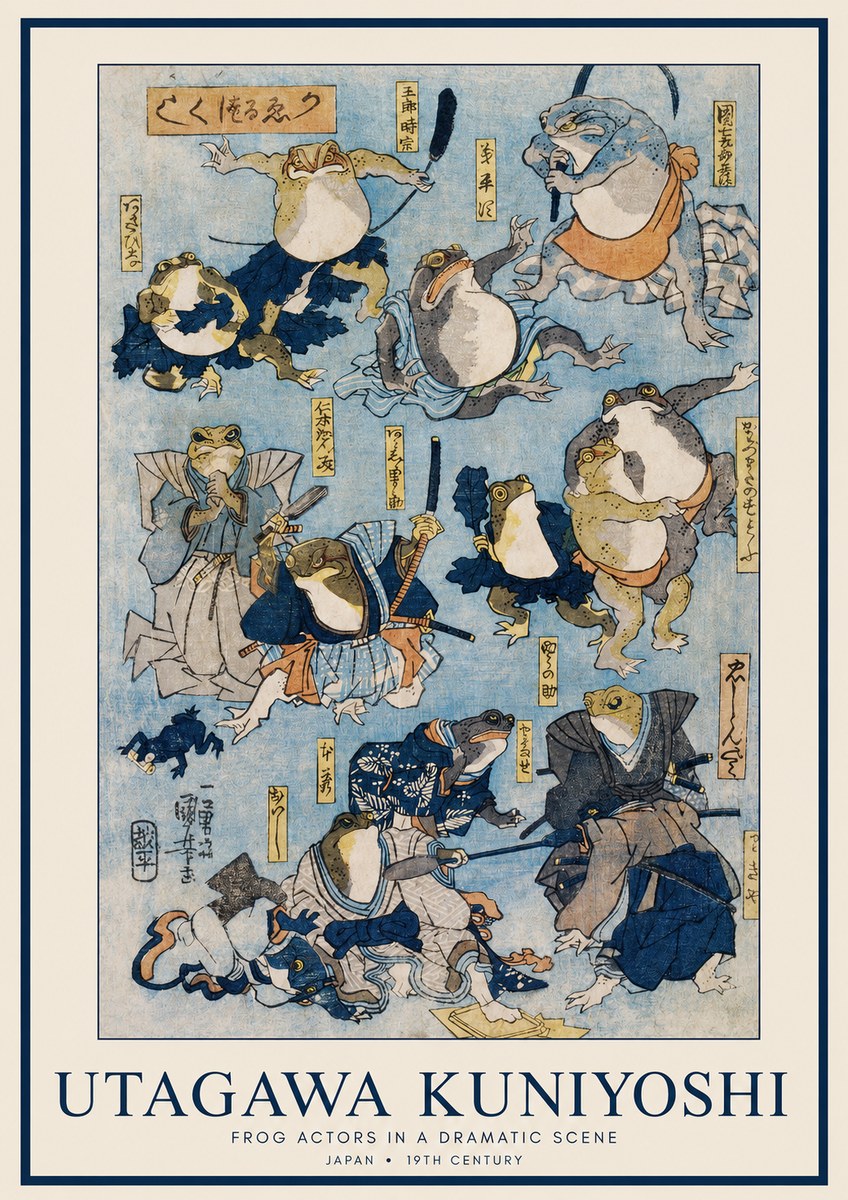 Utagawa Kuniyoshi Frog Actors in a Dramatic Scene No1 - Affiche