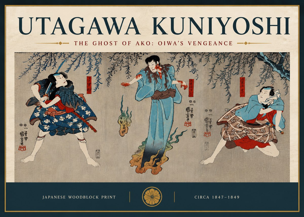 Utagawa Kuniyoshi The Ghost of Ako: Oiwa's Vengeance No5 - Affiche