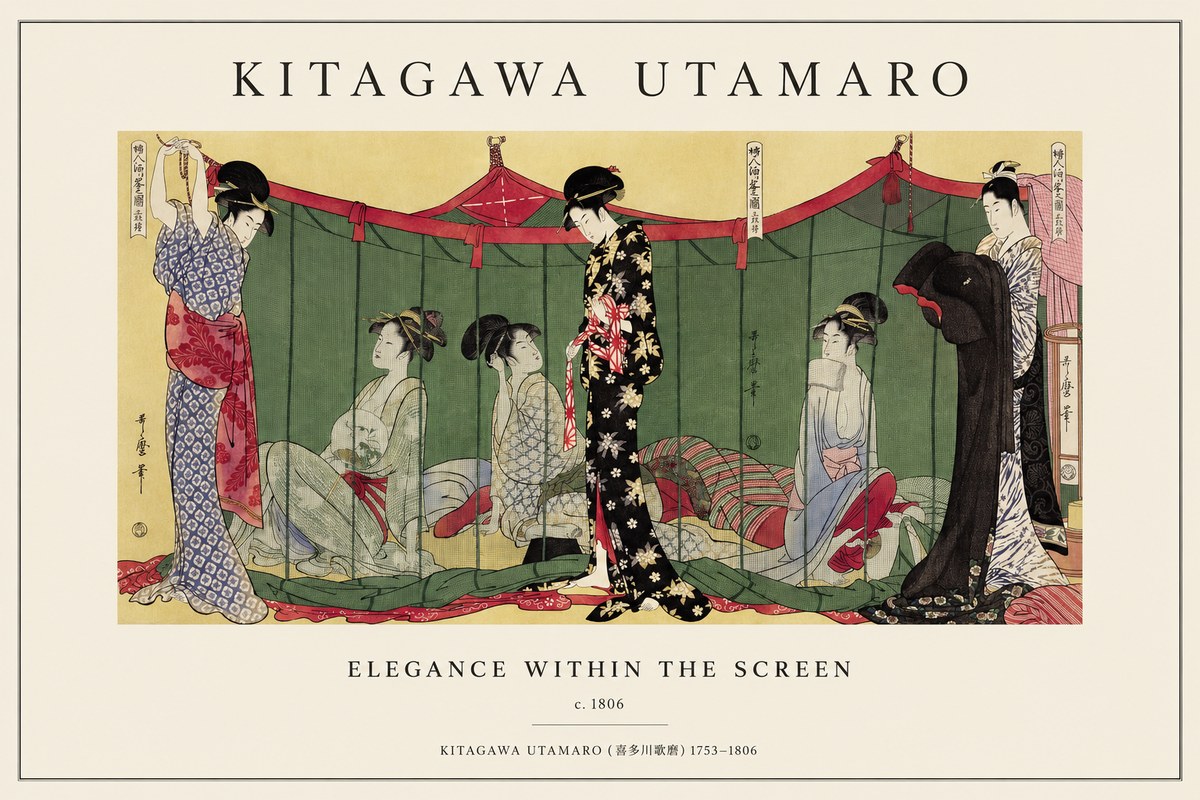 Kitagawa Utamaro Elegance Within the Screen No1 - Affiche