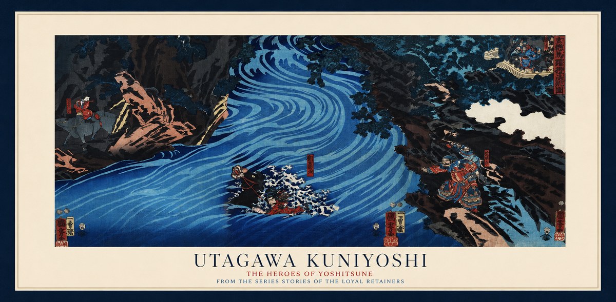 Utagawa Kuniyoshi The Heroes of Yoshitsune No1 - Affiche