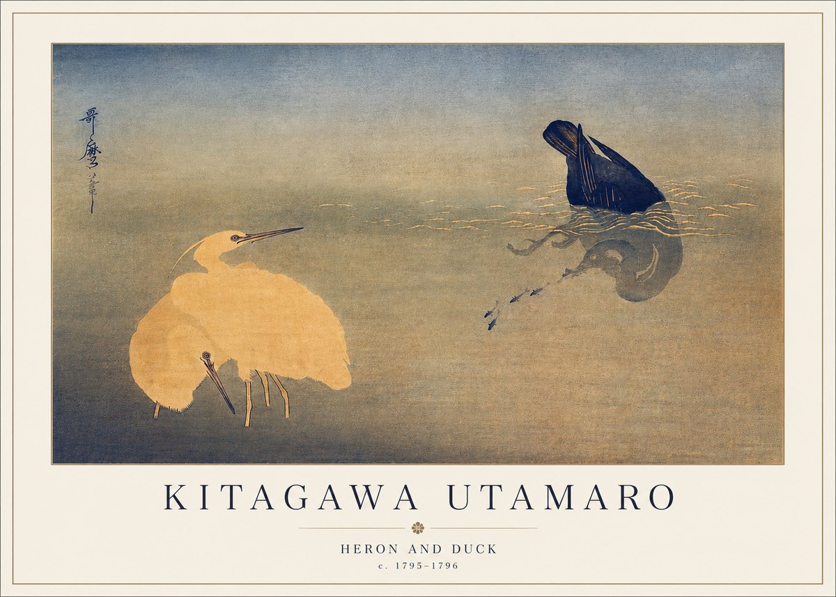 Kitagawa Utamaro Heron and Duck No3 - Affiche