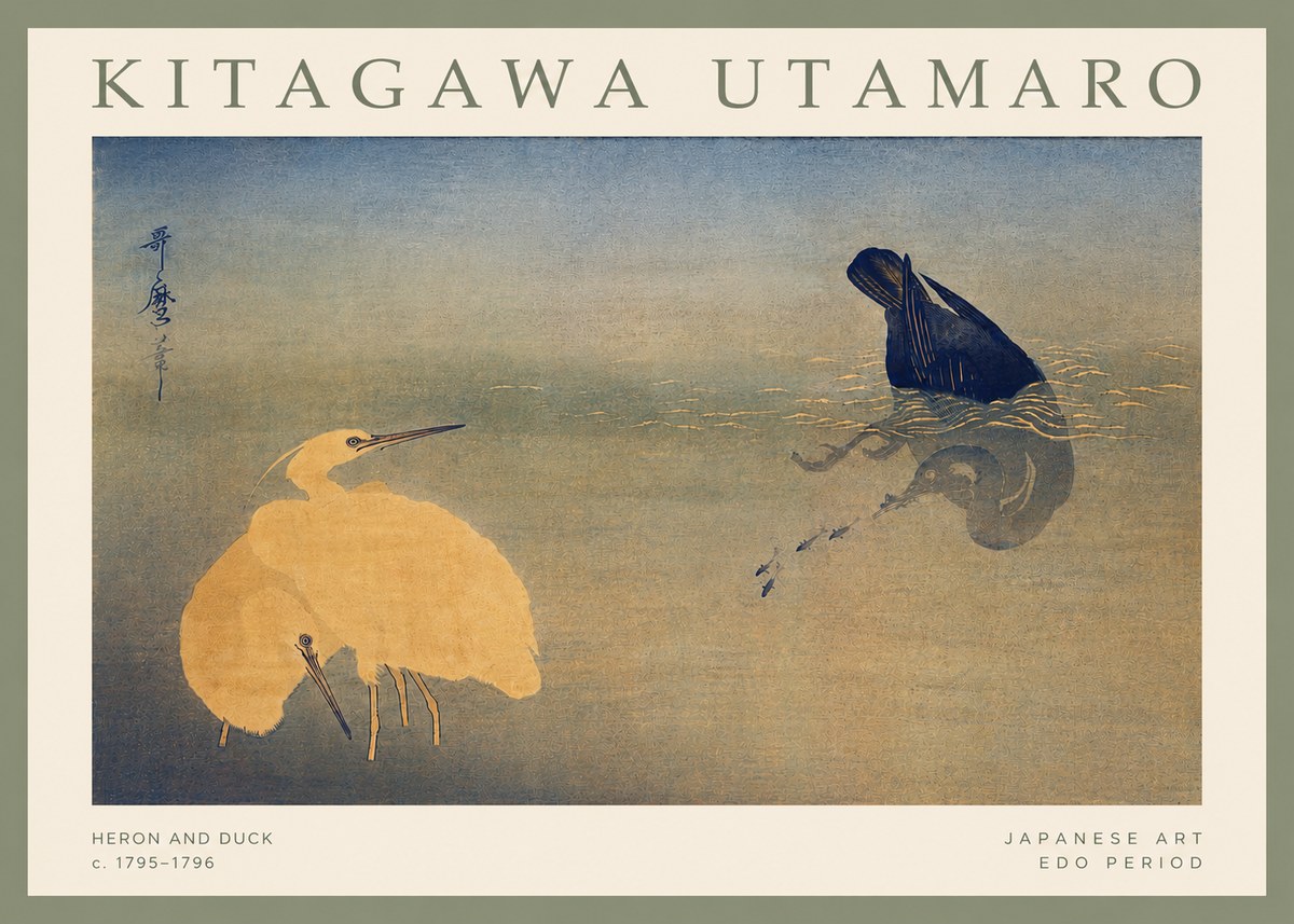 Kitagawa Utamaro Heron and Duck No4 - Affiche