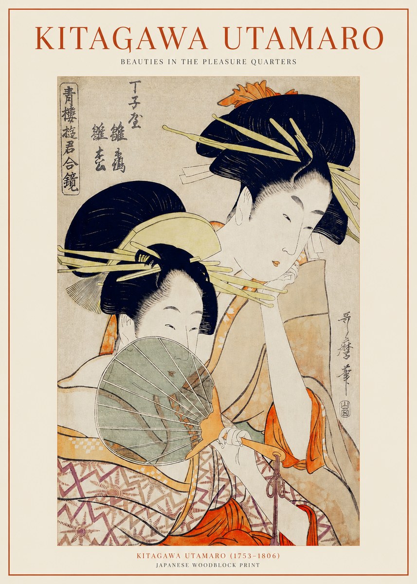 Kitagawa Utamaro Two Women with a Fan No2 - Affiche