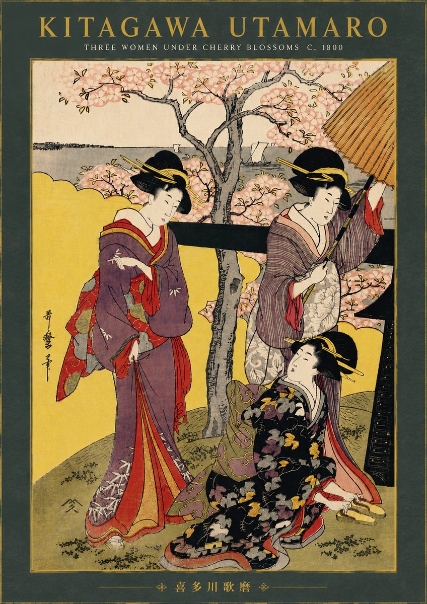 Kitagawa Utamaro Three Women Under Cherry Blossoms No6 - Affiche