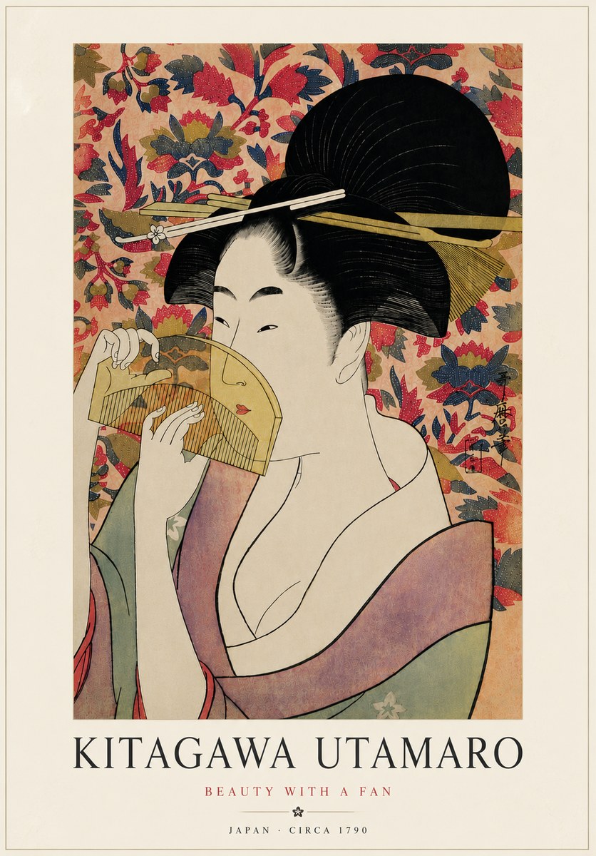 Kitagawa Utamaro Beauty with a Fan II No6 - Affiche