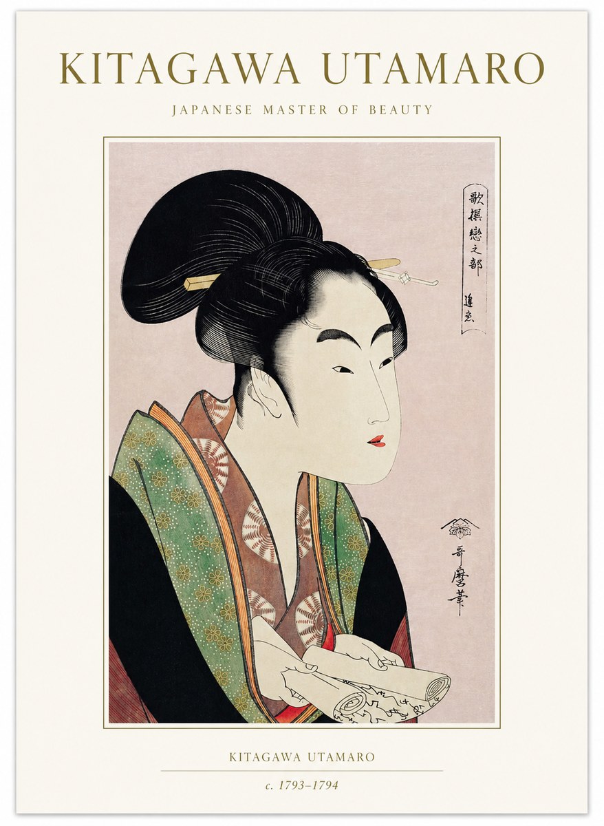 Kitagawa Utamaro Courtesan Reading a Scroll No1 - Affiche