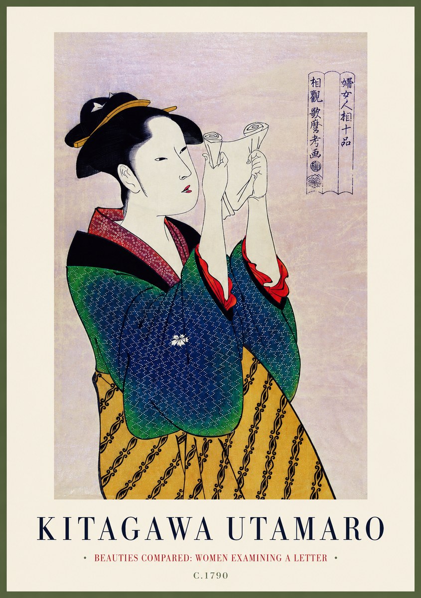 Kitagawa Utamaro Beauties Compared: Women Examining a Letter No1 - Affiche