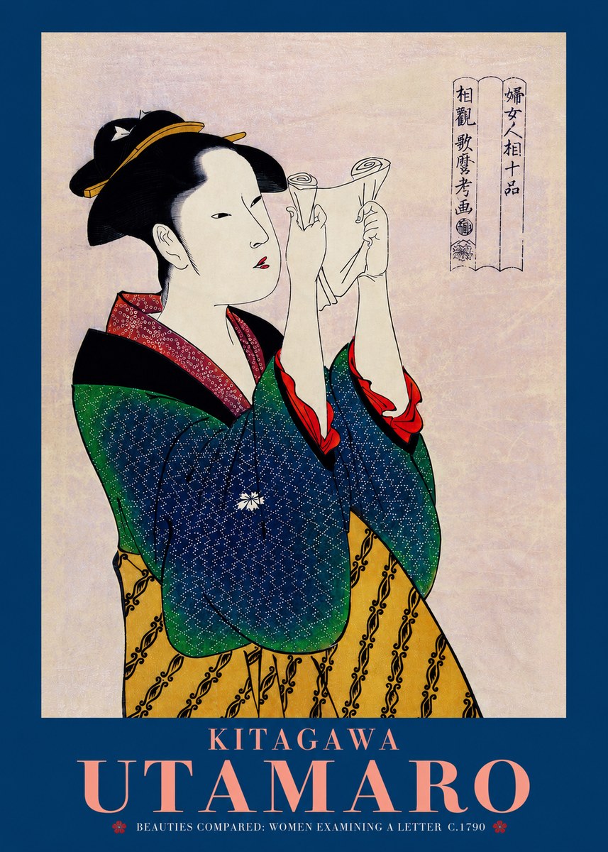 Kitagawa Utamaro Beauties Compared: Women Examining a Letter No2 - Affiche