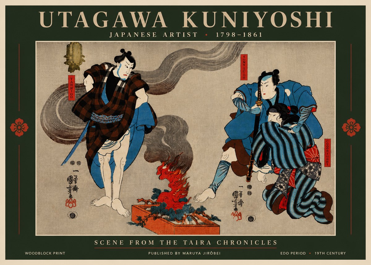 Utagawa Kuniyoshi Scene from the Taira Chronicles No6 - Affiche