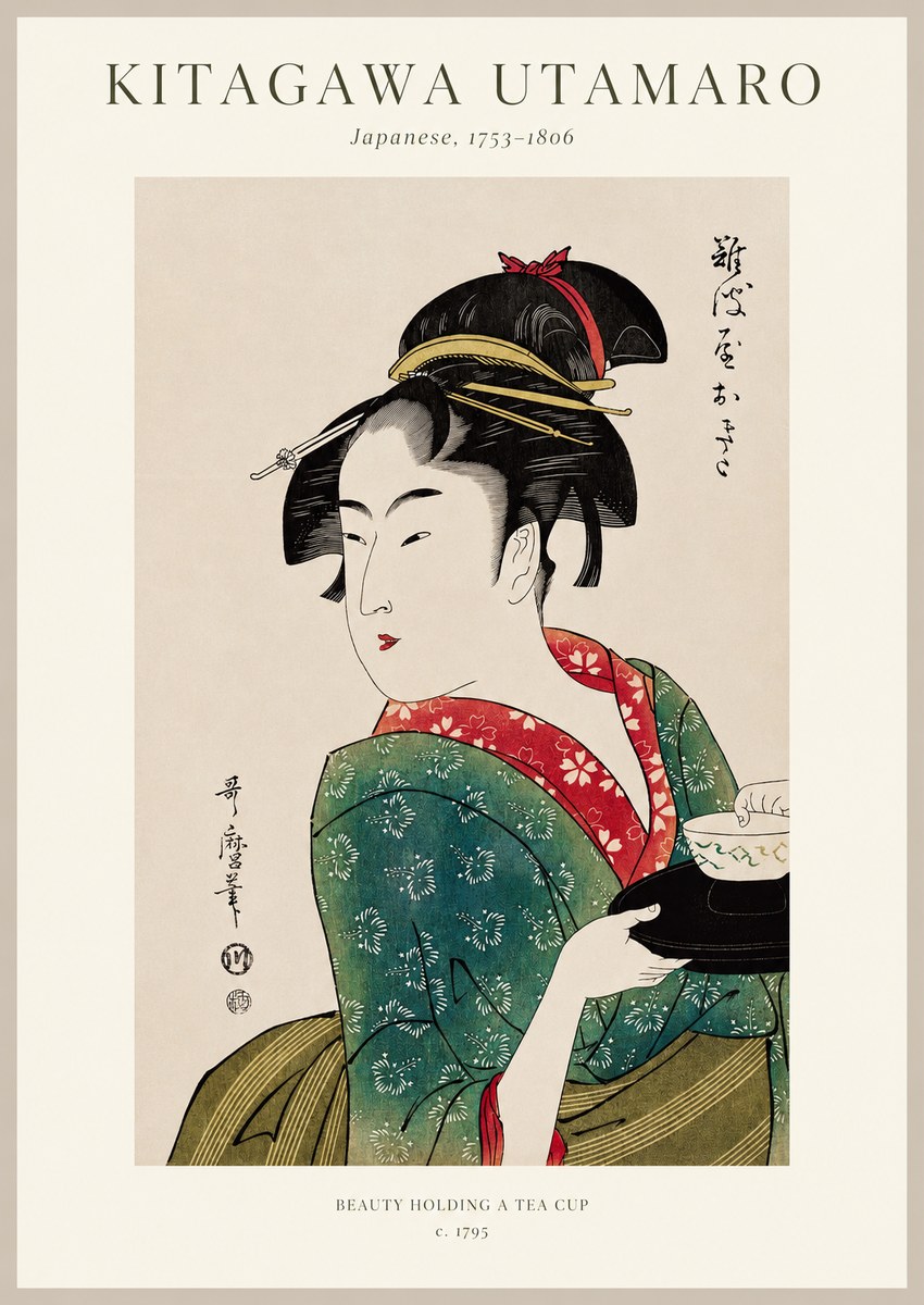 Kitagawa Utamaro Beauty Holding a Tea Cup No1 - Affiche