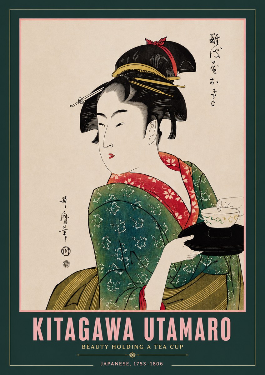 Kitagawa Utamaro Beauty Holding a Tea Cup No2 - Affiche
