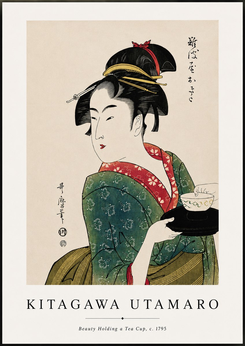 Kitagawa Utamaro Beauty Holding a Tea Cup No3 - Affiche