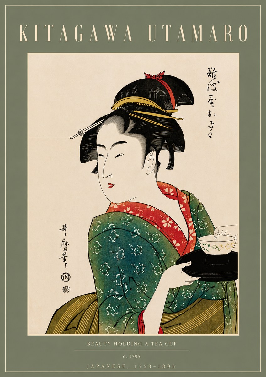 Kitagawa Utamaro Beauty Holding a Tea Cup No4 - Affiche