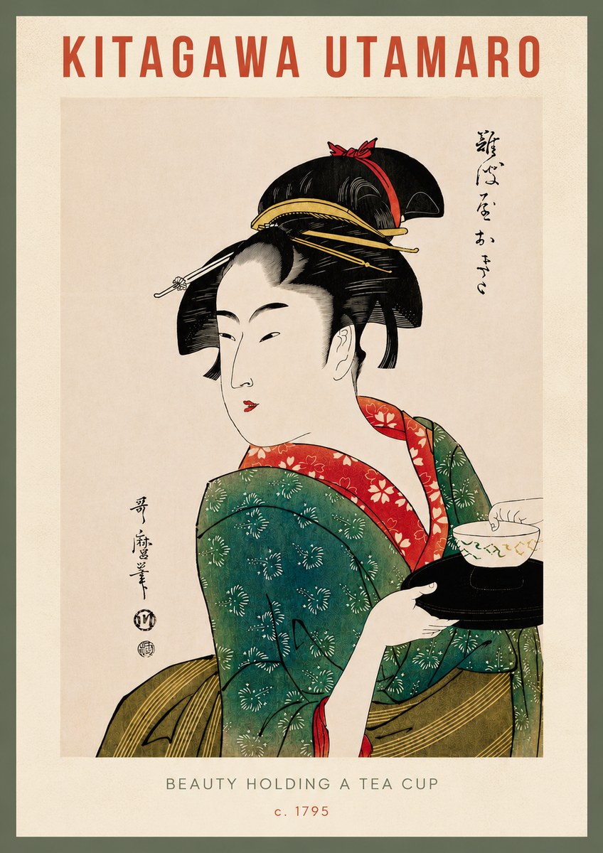 Kitagawa Utamaro Beauty Holding a Tea Cup No6 - Affiche