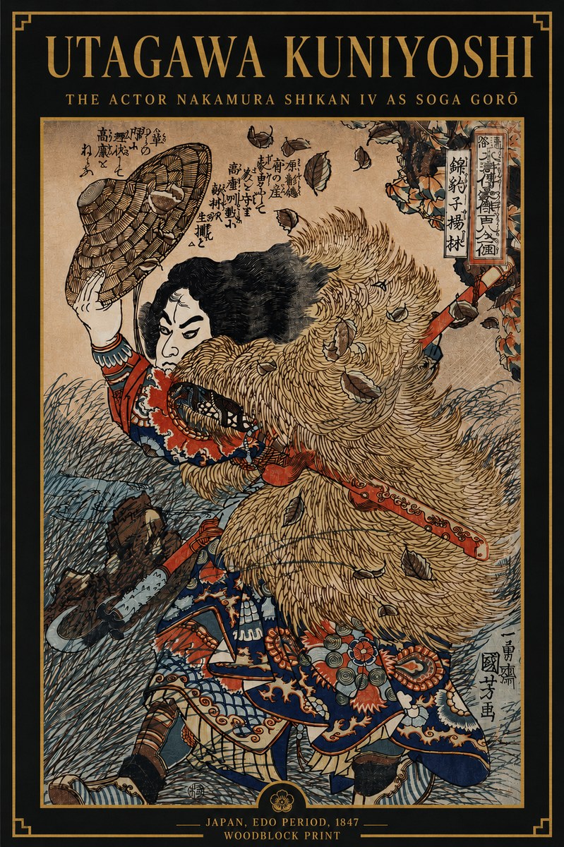 Utagawa Kuniyoshi The Actor Nakamura Shikan Iv as Soga Gorō No4 - Affiche