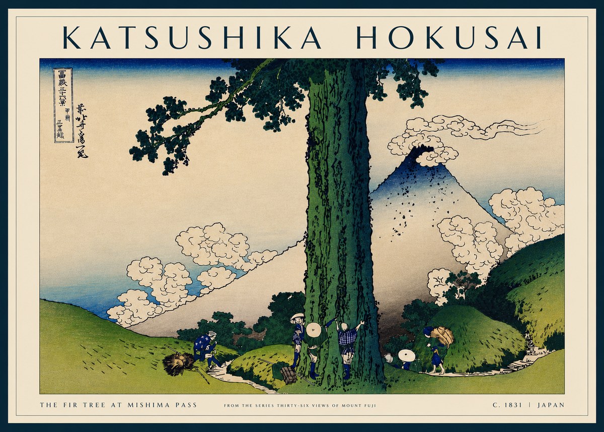Katsushika Hokusai The Fir Tree at Mishima Pass No4 - Affiche