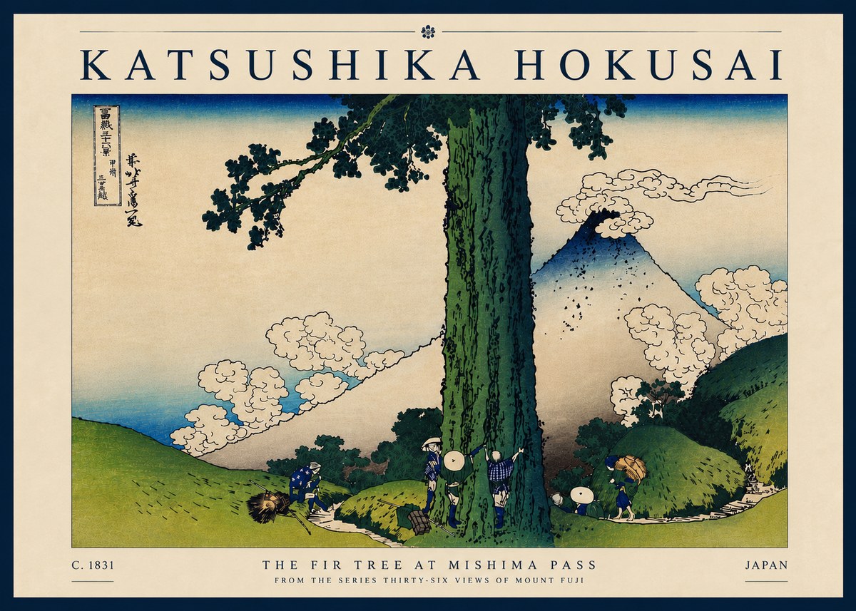 Katsushika Hokusai The Fir Tree at Mishima Pass No6 - Affiche