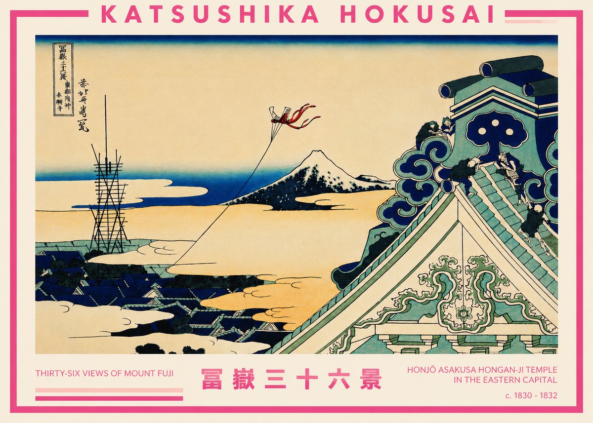 Katsushika Hokusai Honjo Asakusa Hongan-ji Temple in the Eastern Capital No5 - Affiche